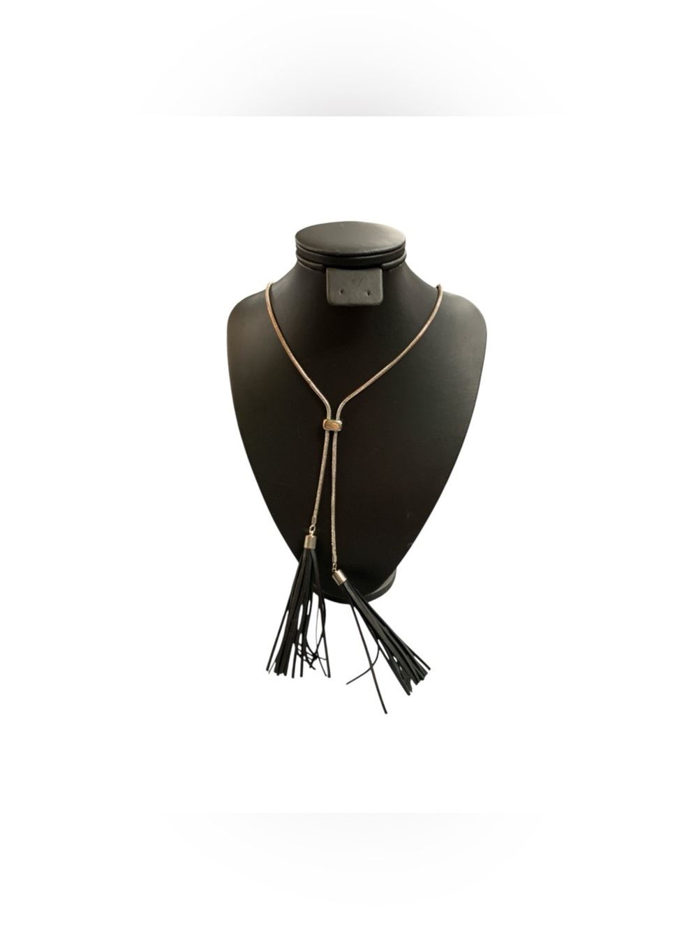 White House Black Market Gold-Tone Lariat Necklace with Black Tassels